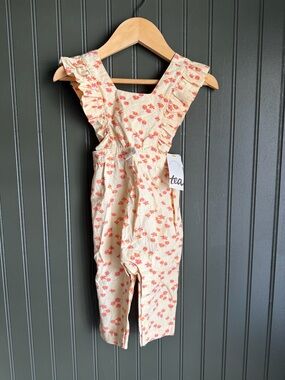 Tea Collection Cream Overalls with Pink and Orange Floral Print NWT